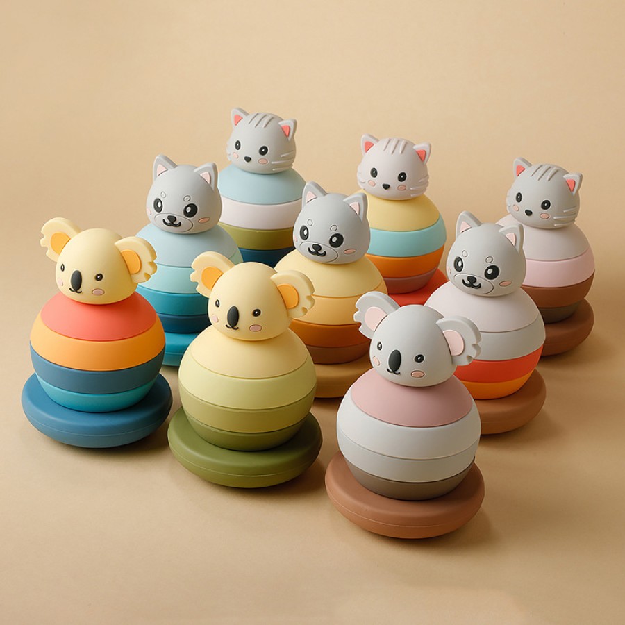 Colourful animal themed baby silicone stacking toy