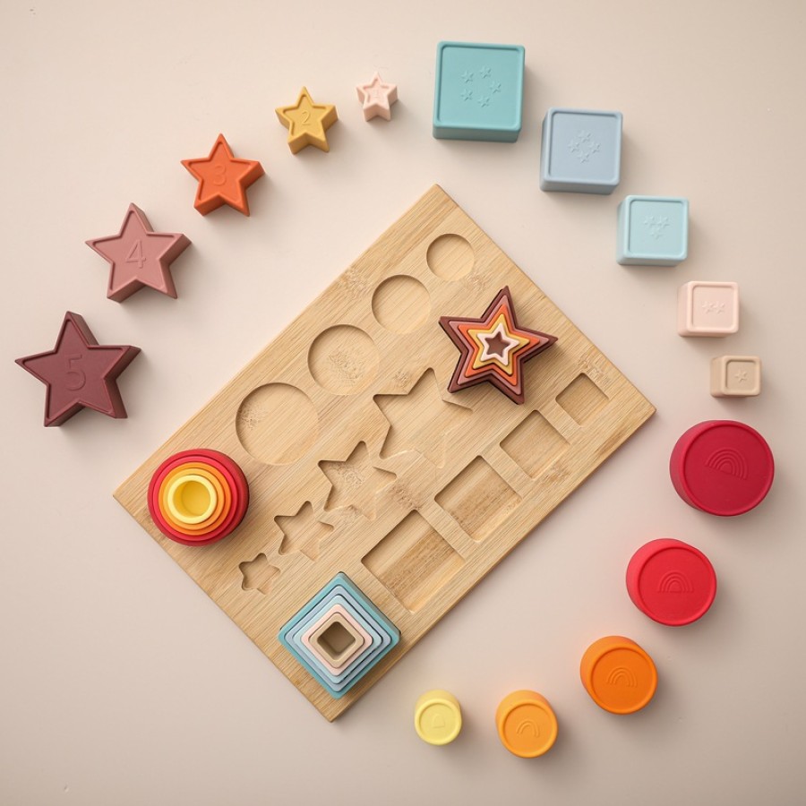 Geometric baby educational silicone stacking toy puzzle