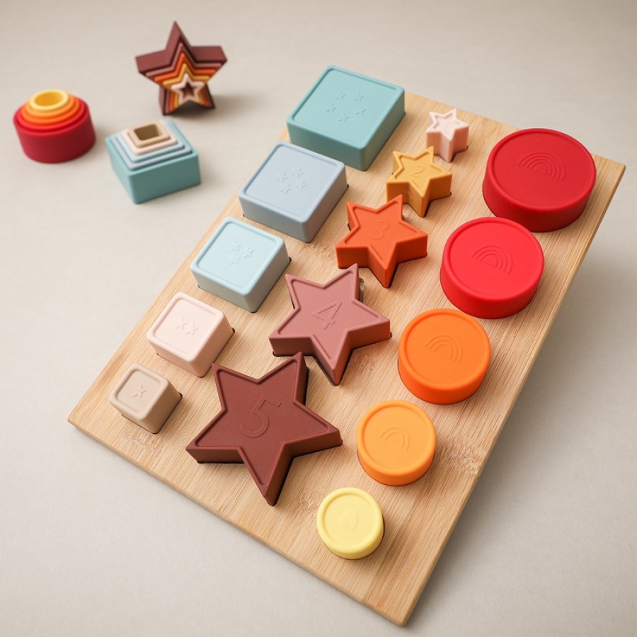 Geometric baby educational silicone stacking toy puzzle