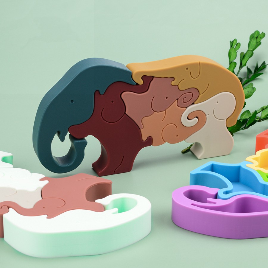 Colourful elephant shaped baby silicone stacking toy