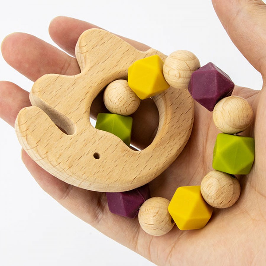 Food Grade Silicone Wooden Elephant Teether Ring