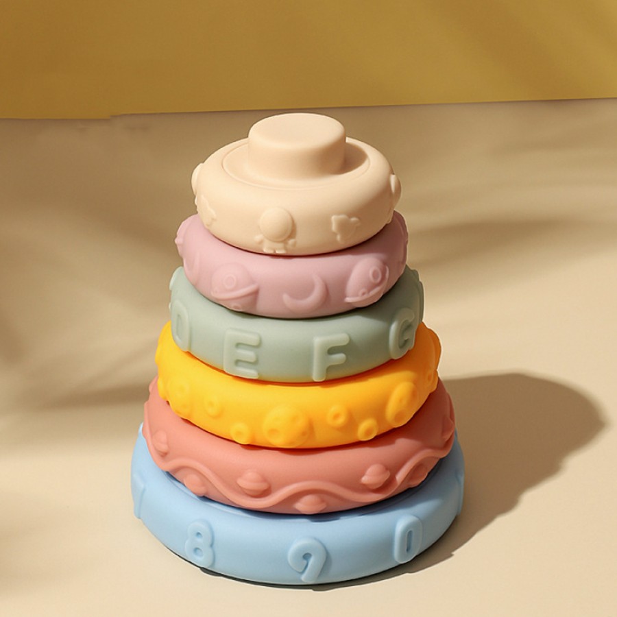 Meranti color silicone baby stacking toy (embossed)