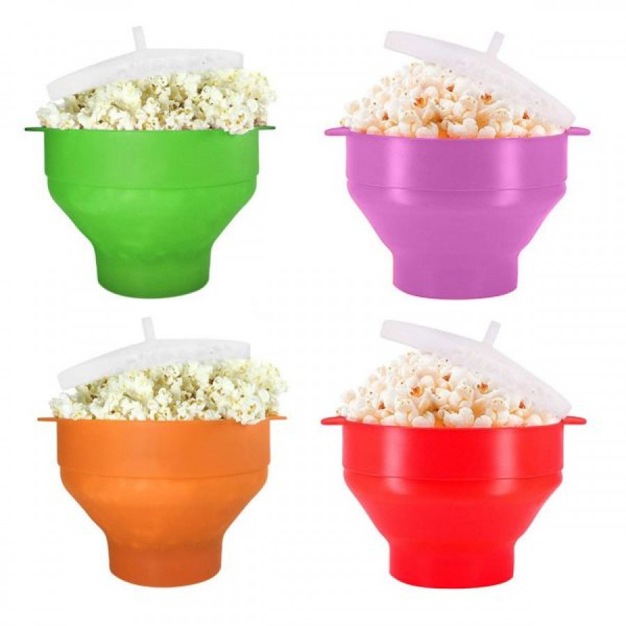 Popular BPA Free Food Grade Foldable Silicone Microwave Popcorn Popper Bowl with Lid