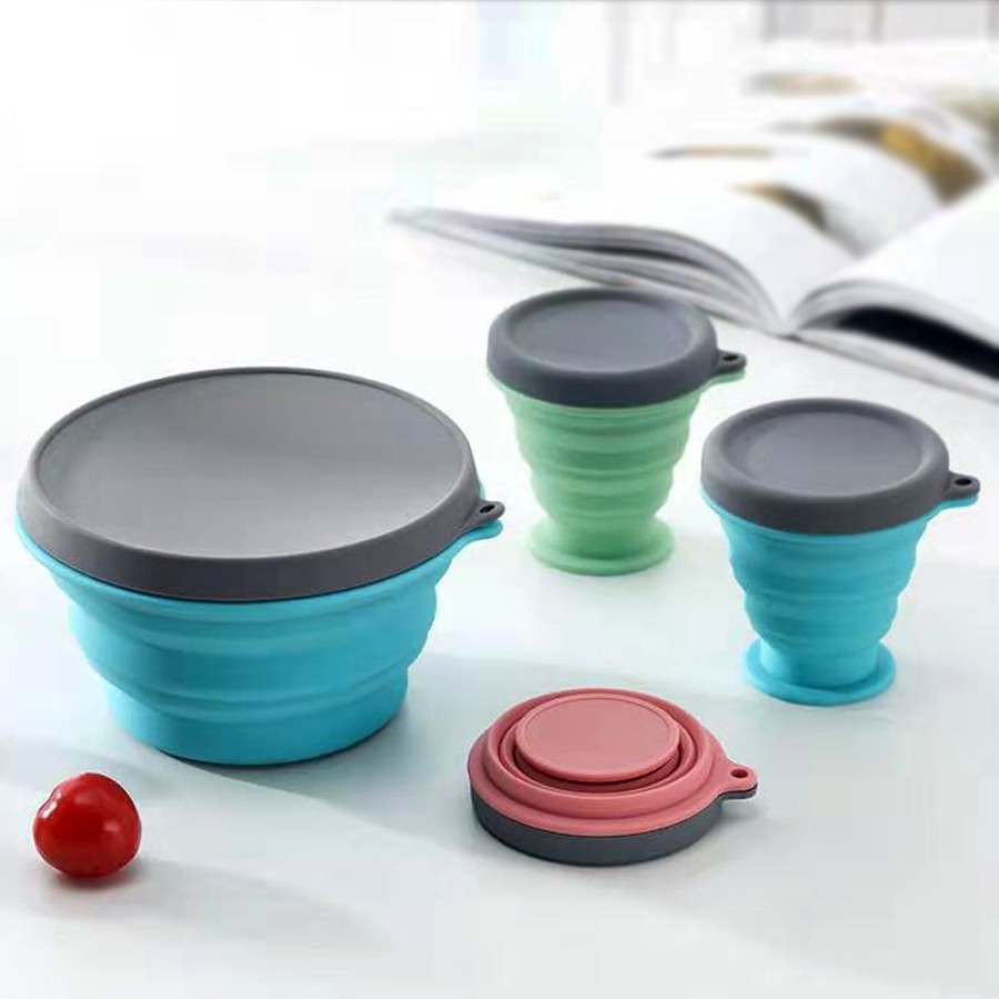 Round foldable silicone lunch box with lid