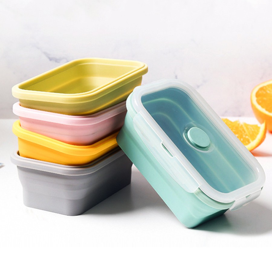 Foldable single-compartment silicone lunch box