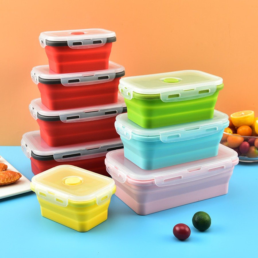 Foldable single-compartment silicone lunch box