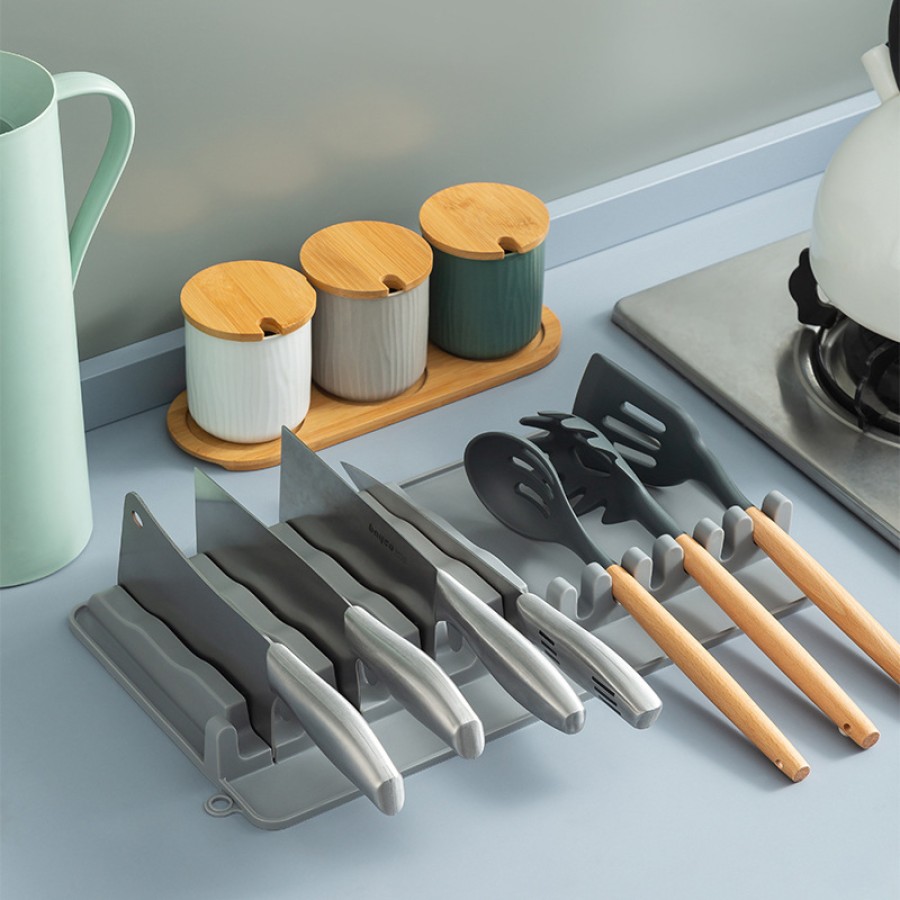 Silicone kitchen utensil rack