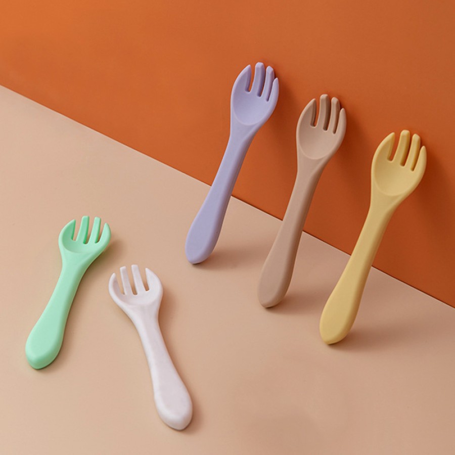 Silicone soft feeding spoon fork set