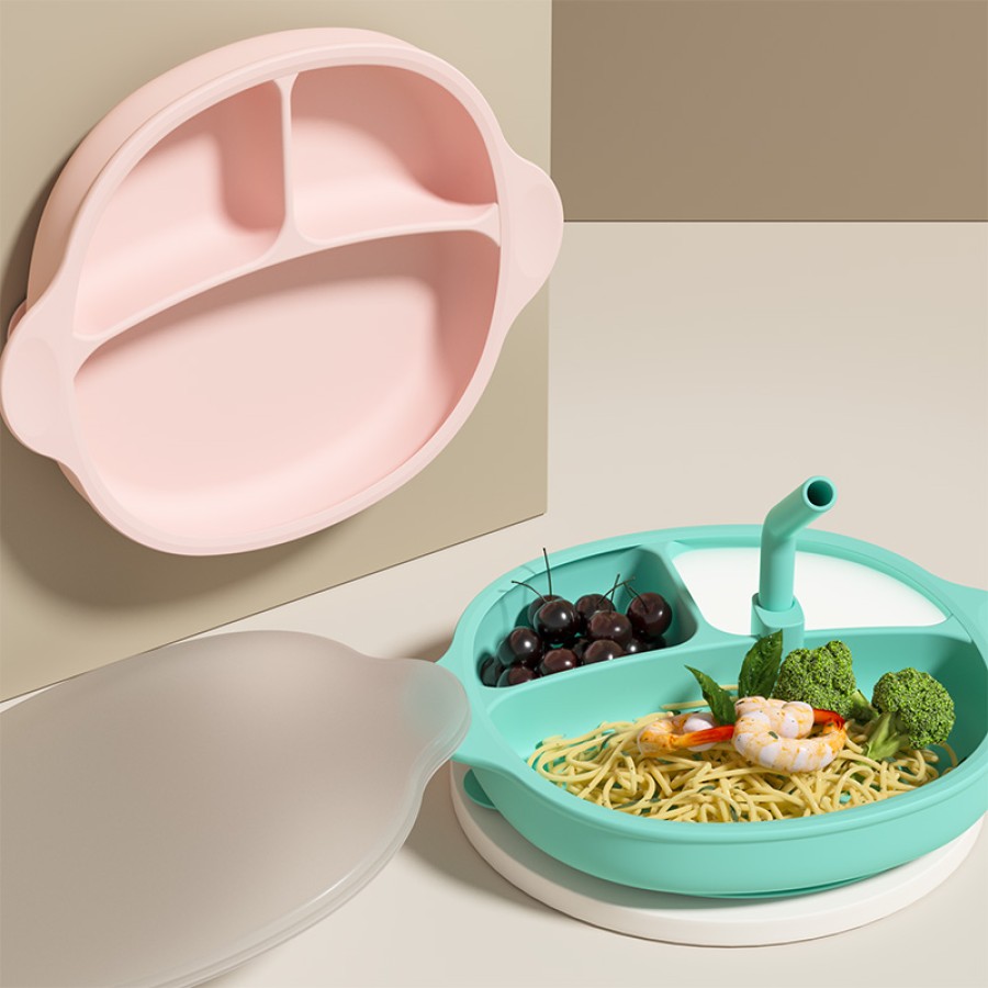 Candy color Silicone Baby Suction Plate with Lid