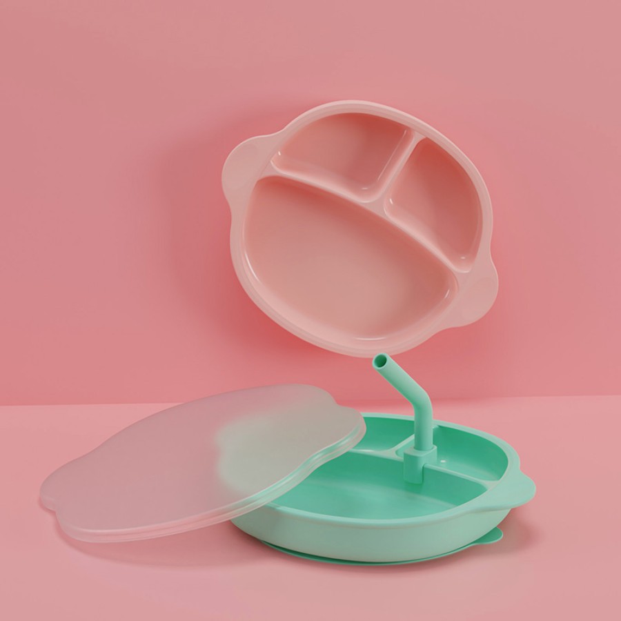 Candy color Silicone Baby Suction Plate with Lid