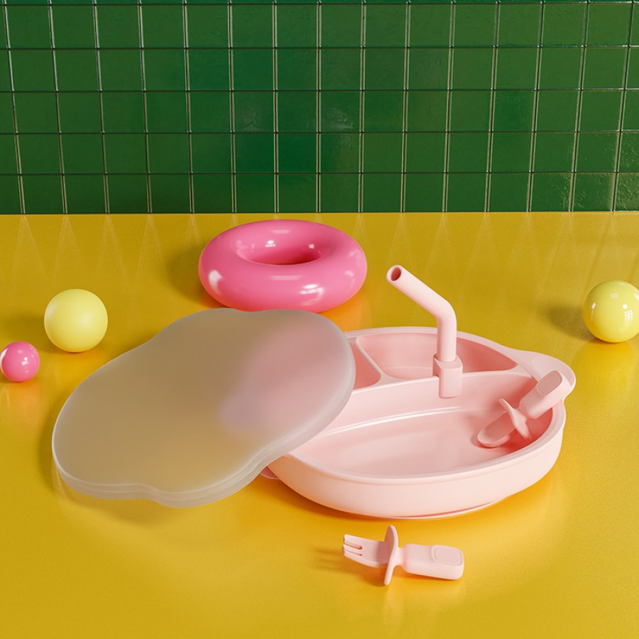 Candy color Silicone Baby Suction Plate with Lid